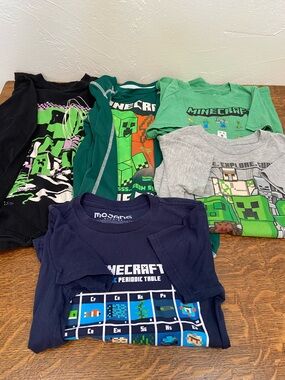 MINECRAFT BOYS ASSORTED LONG AND SHORT SLEEVE BUNDLE OF 5 sz 8 and SM TOPS